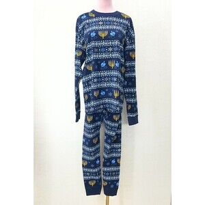 Hanna Andersson Blue Hanukkah Fair Isle Long John Pajama Set Womens Size 2XL